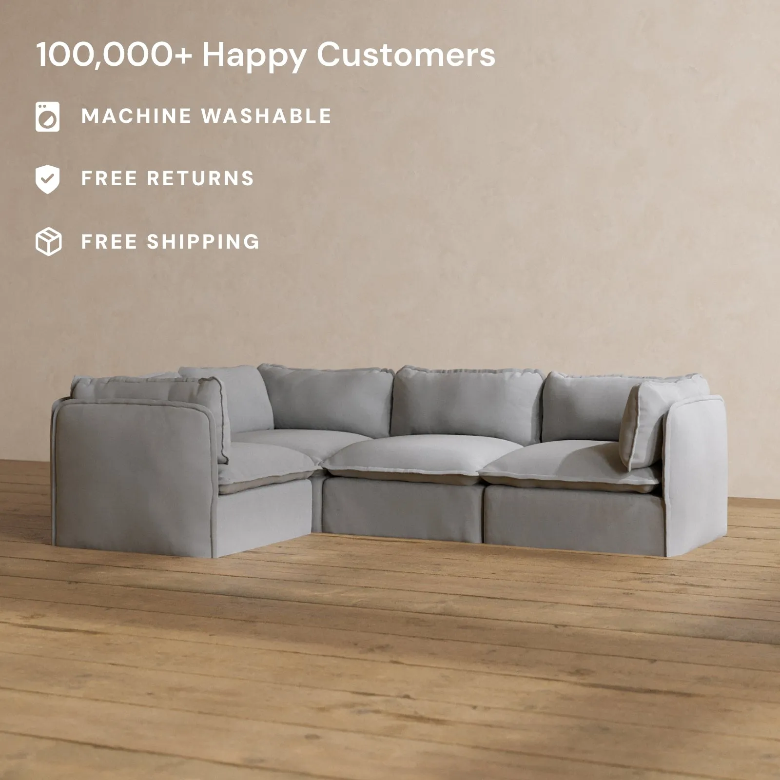 Slipcover Only - Modular Washable 4-Seater Corner Sectional in Pumice