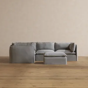 Slipcover Only - Modular Washable 4-Seater Corner Sectional   Ottoman in Pumice