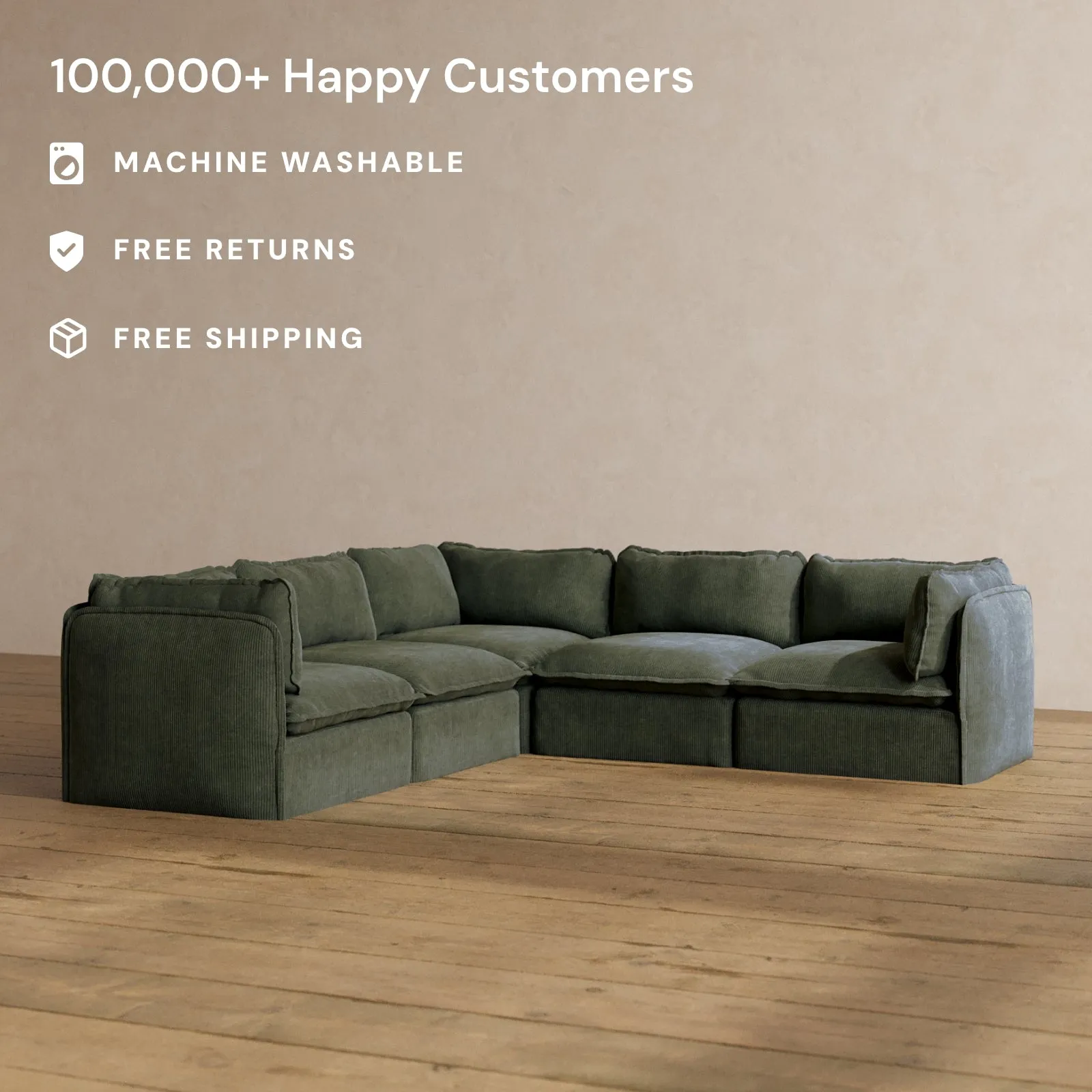 Slipcover Only - Modular Washable 5-Seater Corner Sectional in Olivine