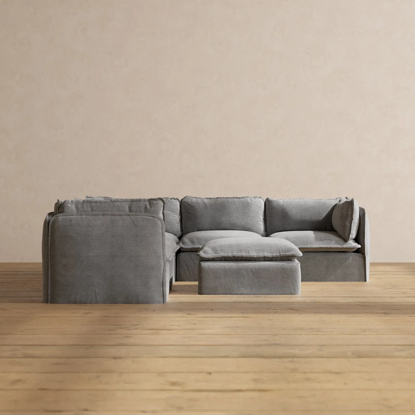 Slipcover Only - Modular Washable 5-Seater Corner Sectional   Ottoman in Ash