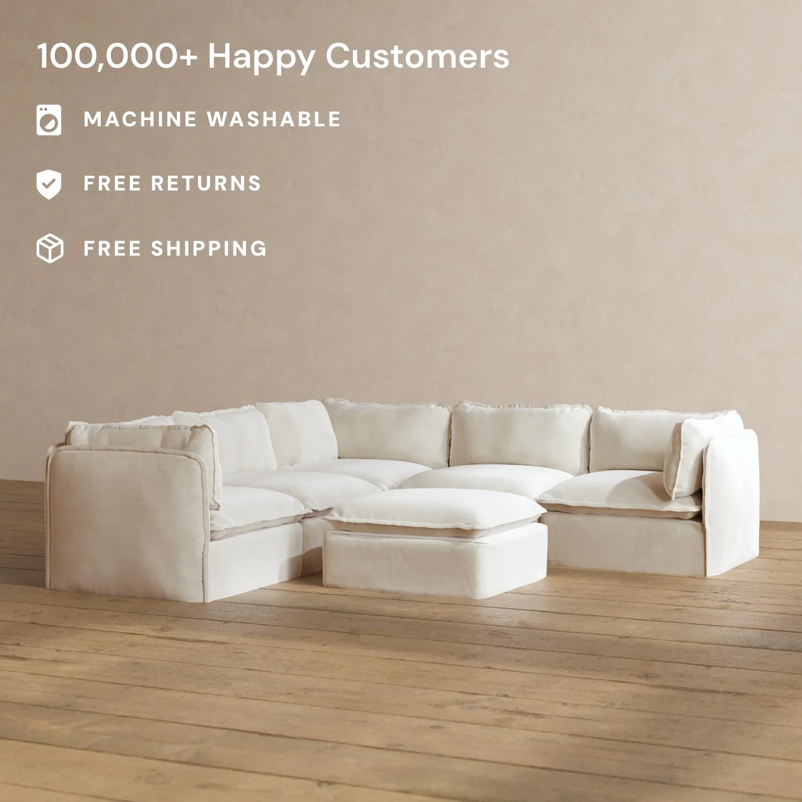 Slipcover Only - Modular Washable 5-Seater Corner Sectional   Ottoman in Coco