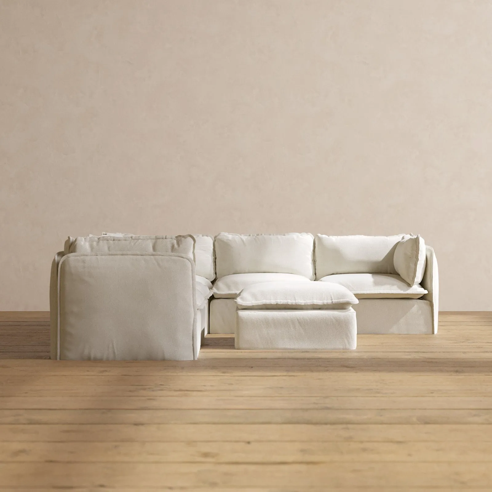 Slipcover Only - Modular Washable 5-Seater Corner Sectional   Ottoman in Eggshell