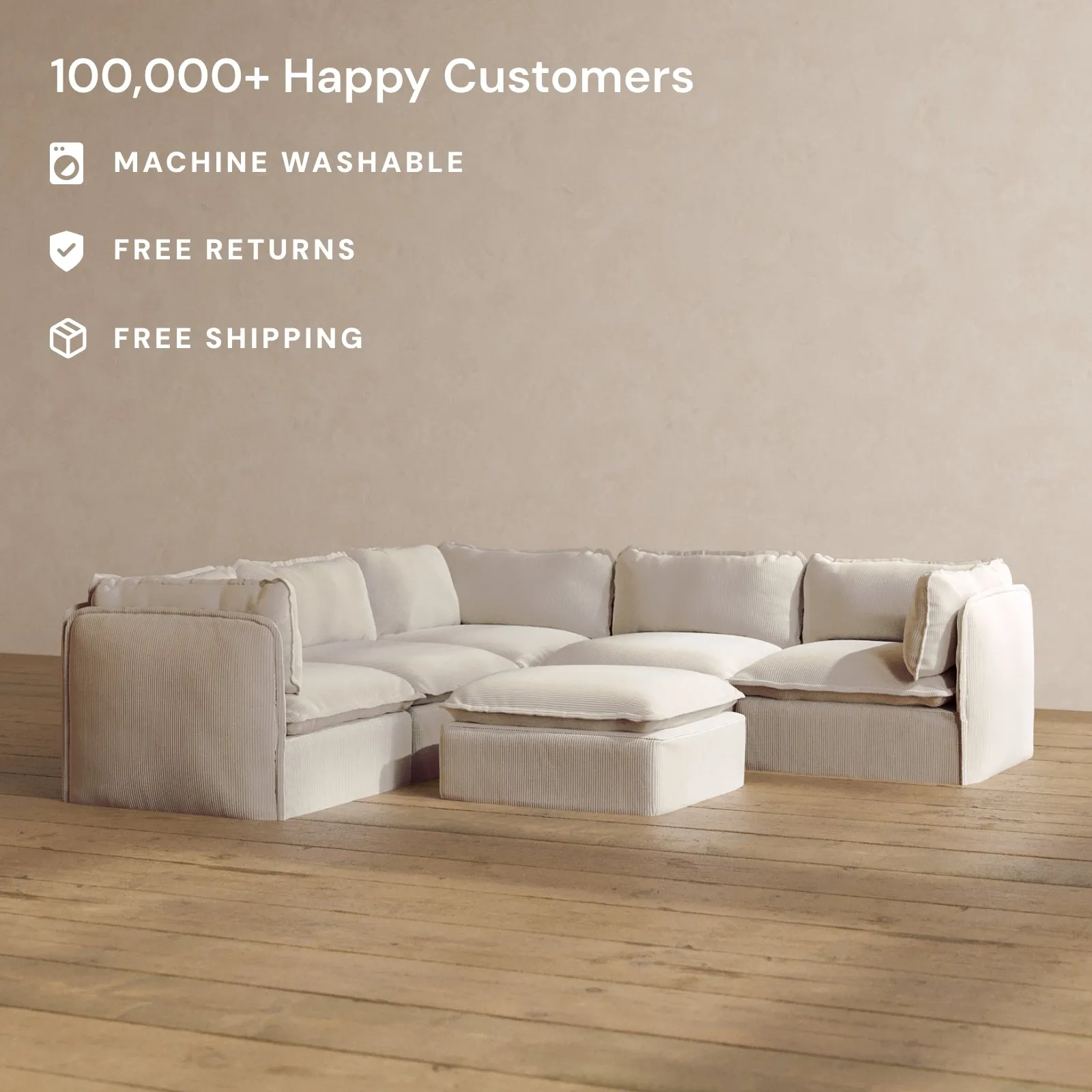 Slipcover Only - Modular Washable 5-Seater Corner Sectional   Ottoman in Milk