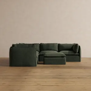 Slipcover Only - Modular Washable 5-Seater Corner Sectional   Ottoman in Olivine