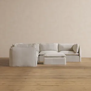 Slipcover Only - Modular Washable 5-Seater Corner Sectional   Ottoman in Powder