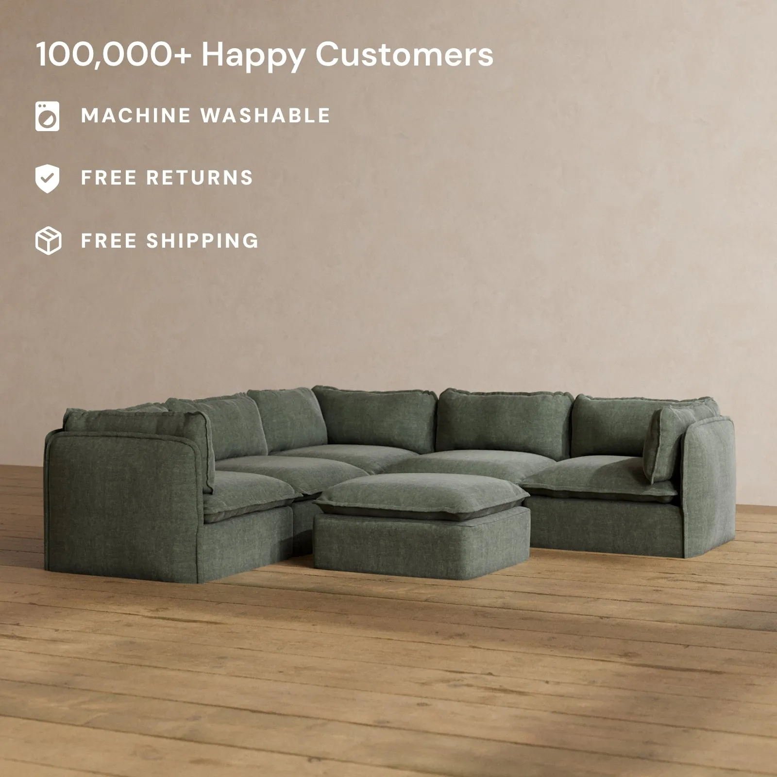 Slipcover Only - Modular Washable 5-Seater Corner Sectional   Ottoman in Willow