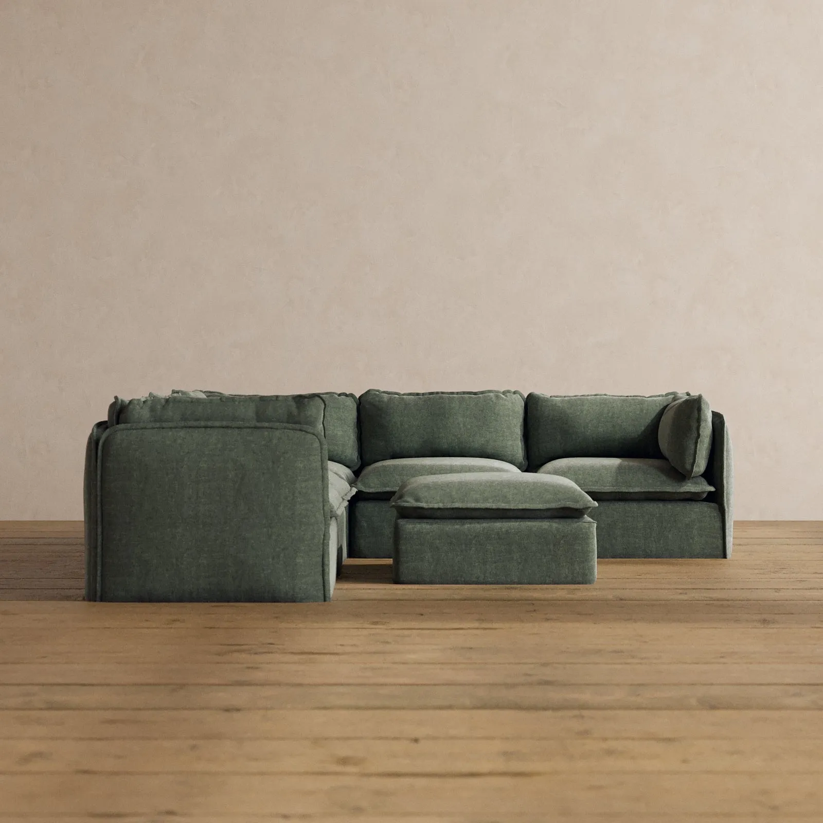 Slipcover Only - Modular Washable 5-Seater Corner Sectional   Ottoman in Willow