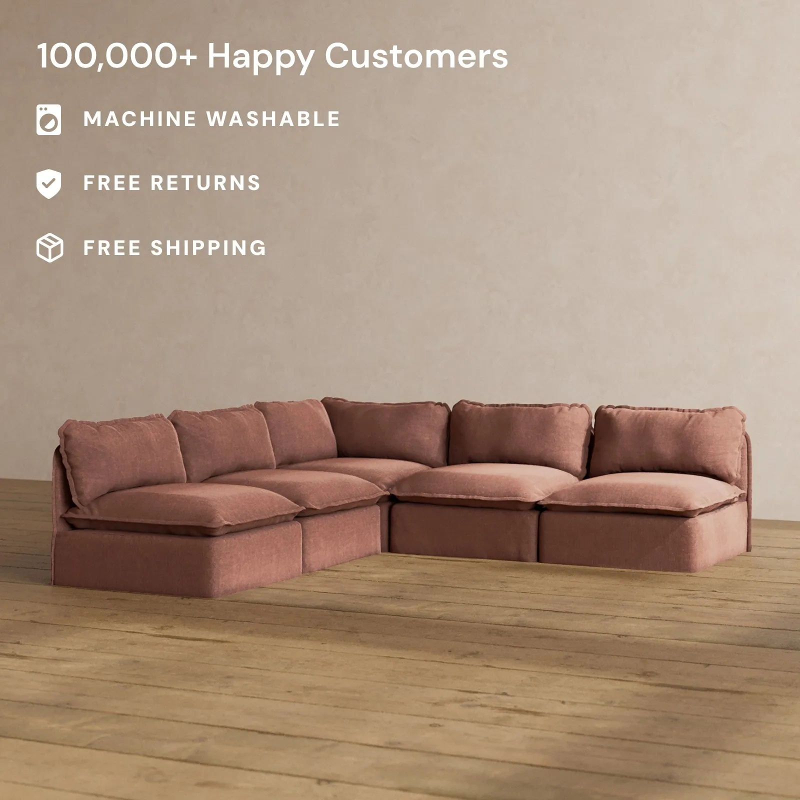 Slipcover Only - Modular Washable 5-Seater Open-Ends Corner Sectional in Chestnut