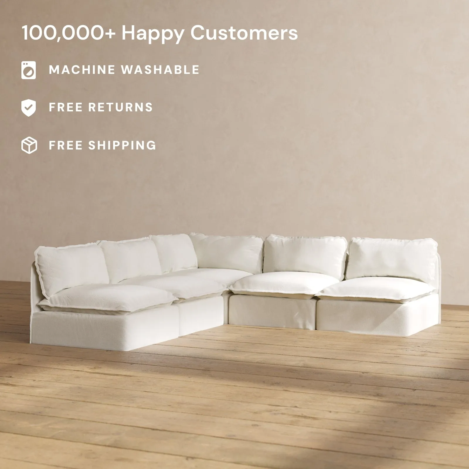 Slipcover Only - Modular Washable 5-Seater Open-Ends Corner Sectional in Eggshell