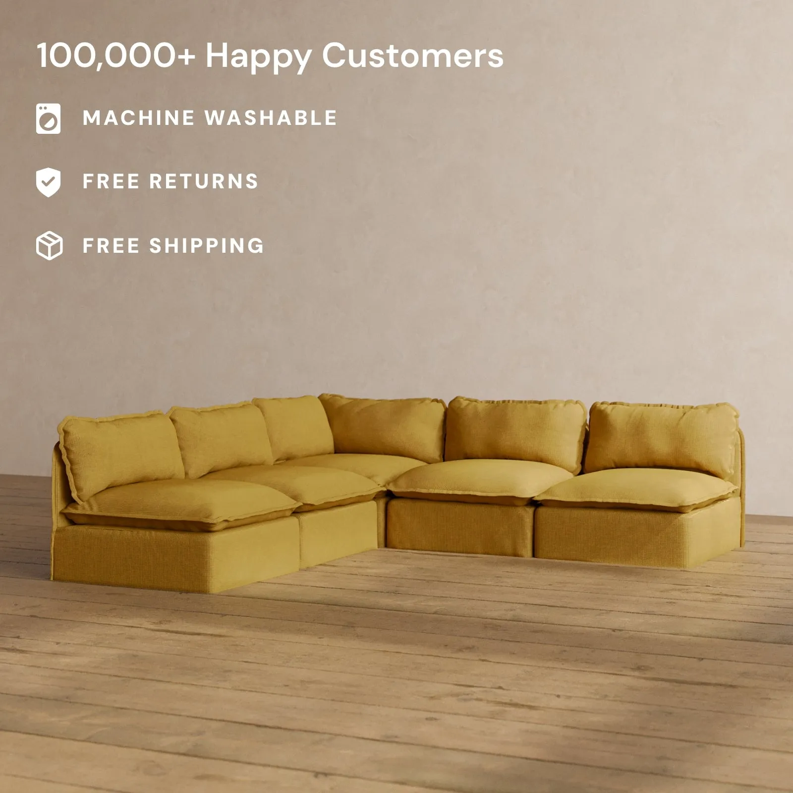 Slipcover Only - Modular Washable 5-Seater Open-Ends Corner Sectional in Kiiro