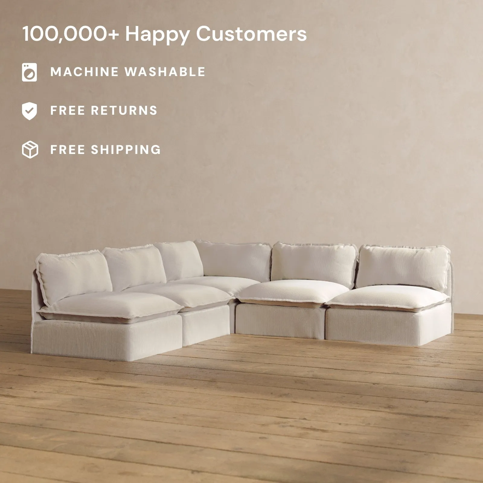 Slipcover Only - Modular Washable 5-Seater Open-Ends Corner Sectional in Milk