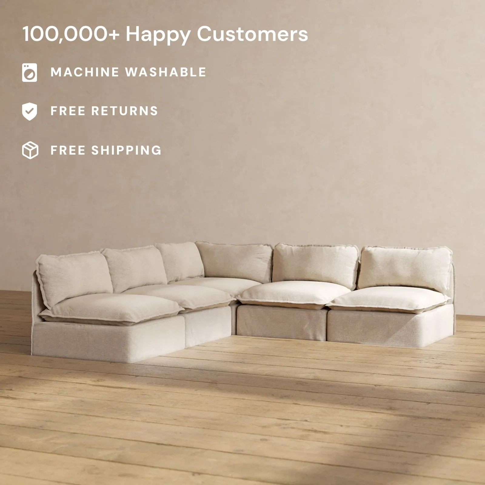 Slipcover Only - Modular Washable 5-Seater Open-Ends Corner Sectional in Oat
