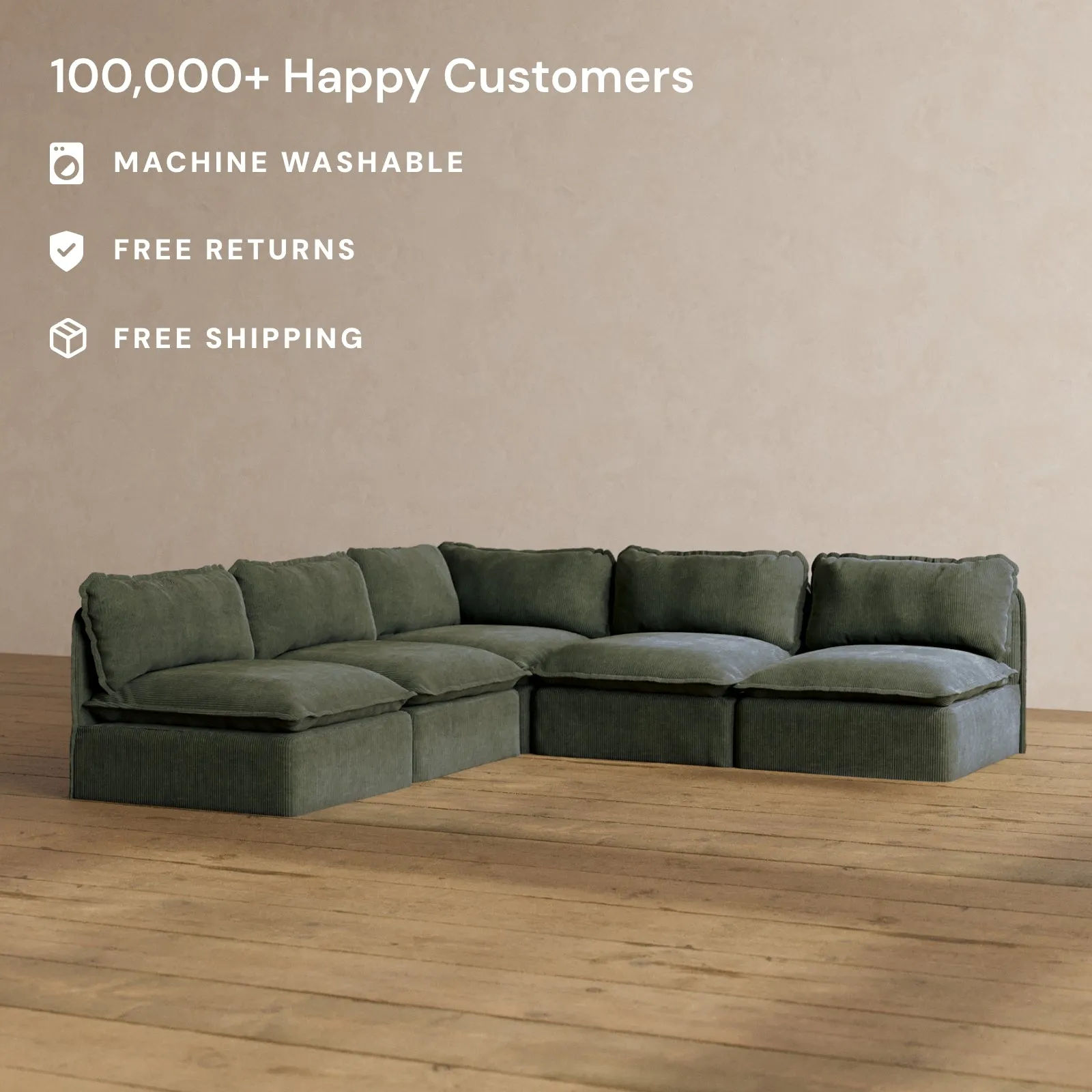 Slipcover Only - Modular Washable 5-Seater Open-Ends Corner Sectional in Olivine