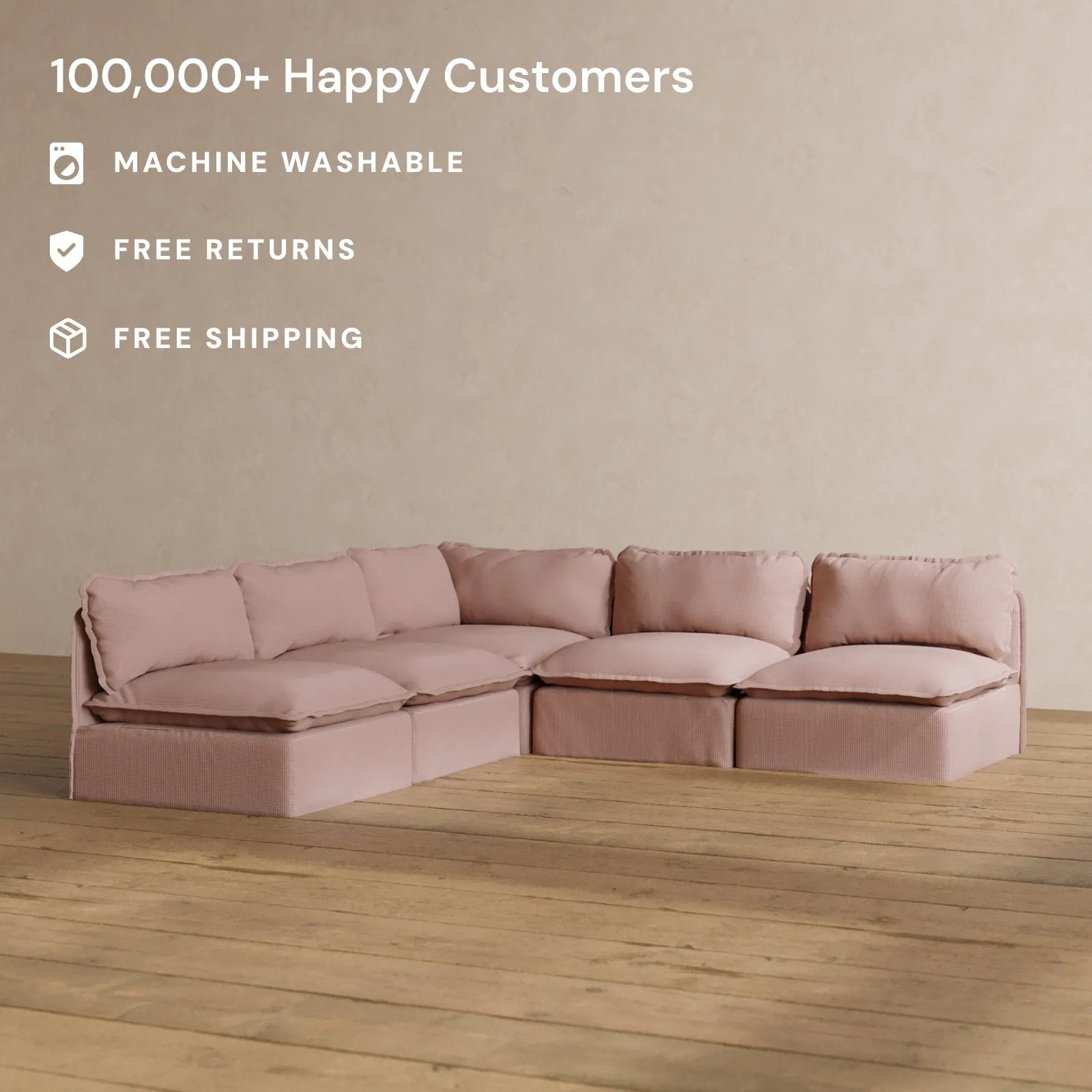 Slipcover Only - Modular Washable 5-Seater Open-Ends Corner Sectional in Sakura