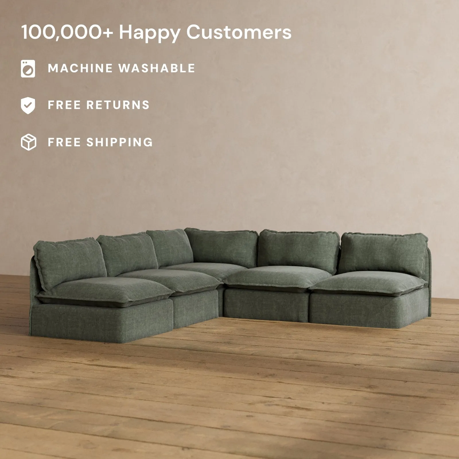 Slipcover Only - Modular Washable 5-Seater Open-Ends Corner Sectional in Willow