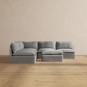 Slipcover Only - Modular Washable 5-Seater Open-Ends Corner Sectional   Ottoman in Ash