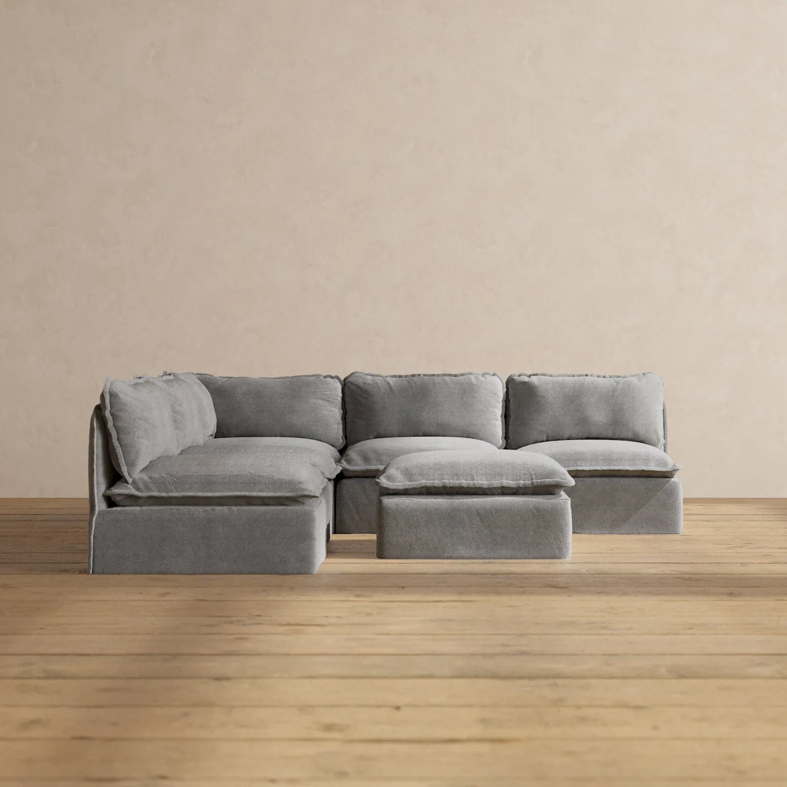 Slipcover Only - Modular Washable 5-Seater Open-Ends Corner Sectional   Ottoman in Ash