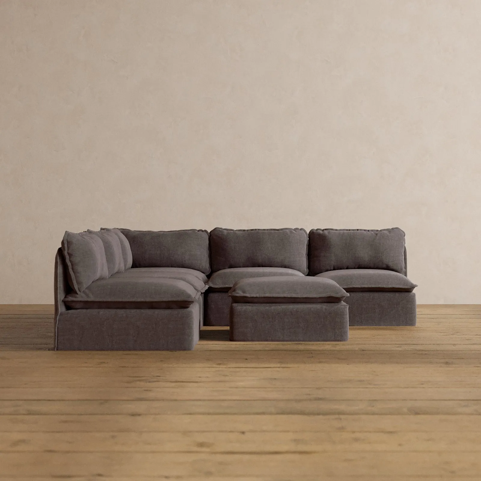 Slipcover Only - Modular Washable 5-Seater Open-Ends Corner Sectional   Ottoman in Caviar
