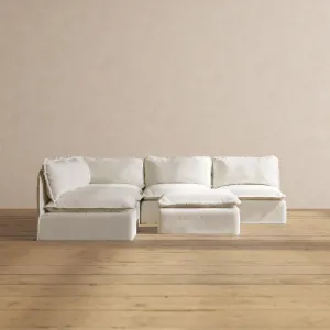 Slipcover Only - Modular Washable 5-Seater Open-Ends Corner Sectional   Ottoman in Eggshell