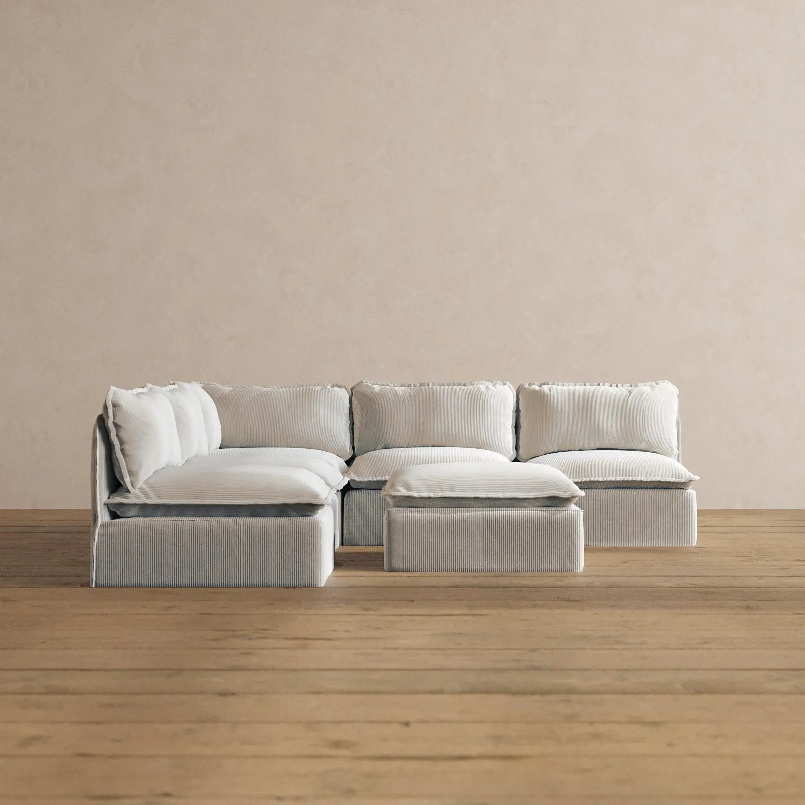 Slipcover Only - Modular Washable 5-Seater Open-Ends Corner Sectional   Ottoman in Milk