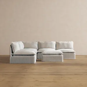 Slipcover Only - Modular Washable 5-Seater Open-Ends Corner Sectional   Ottoman in Milk