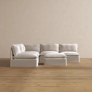 Slipcover Only - Modular Washable 5-Seater Open-Ends Corner Sectional   Ottoman in Mist