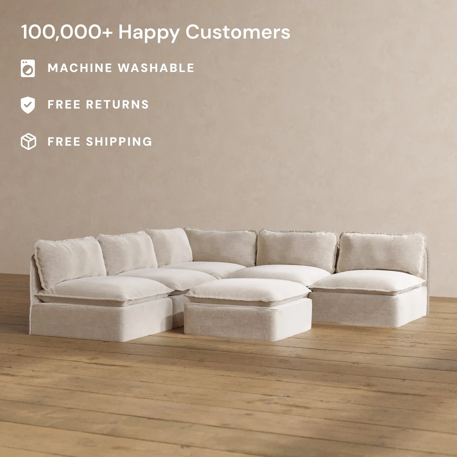 Slipcover Only - Modular Washable 5-Seater Open-Ends Corner Sectional   Ottoman in Mist