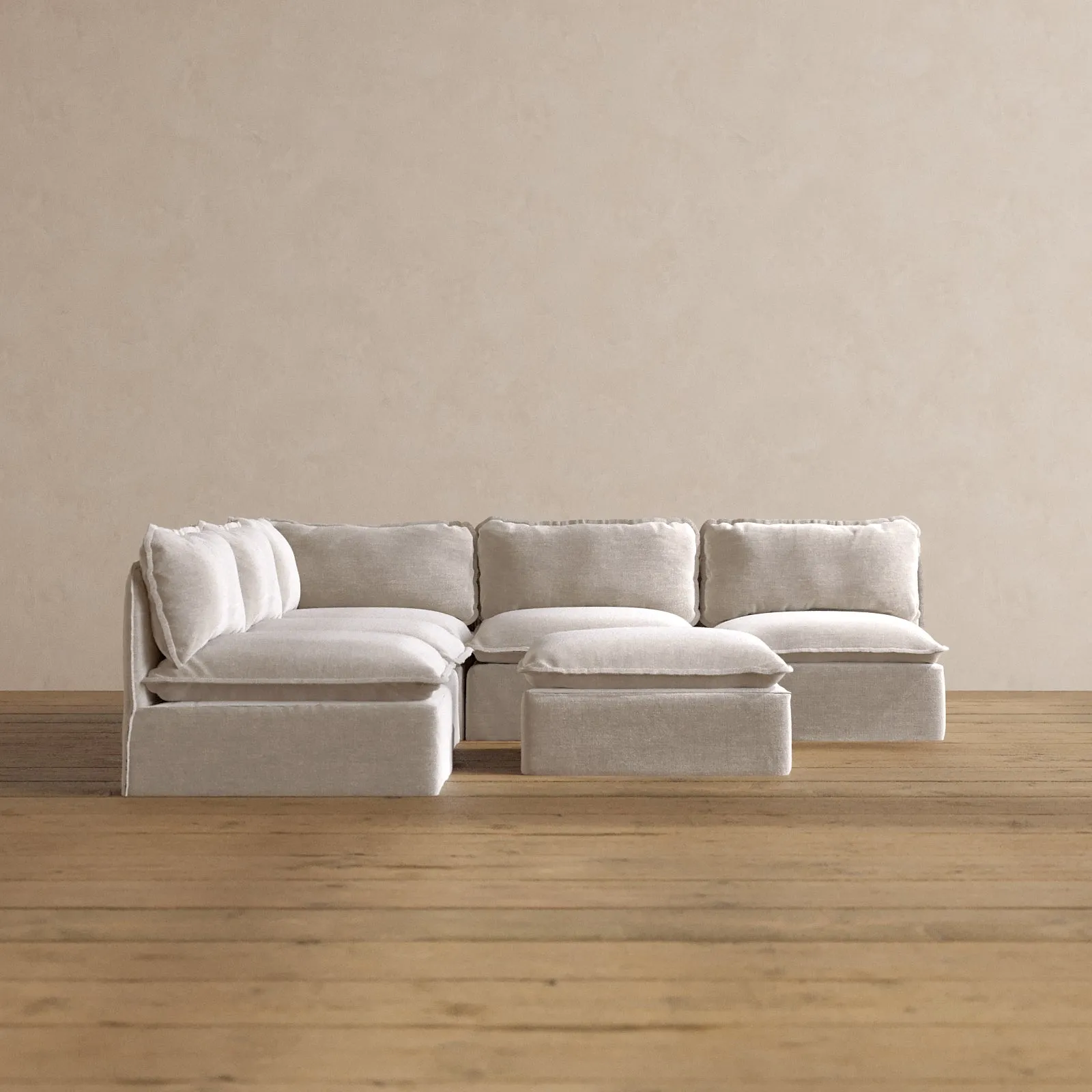 Slipcover Only - Modular Washable 5-Seater Open-Ends Corner Sectional   Ottoman in Mist