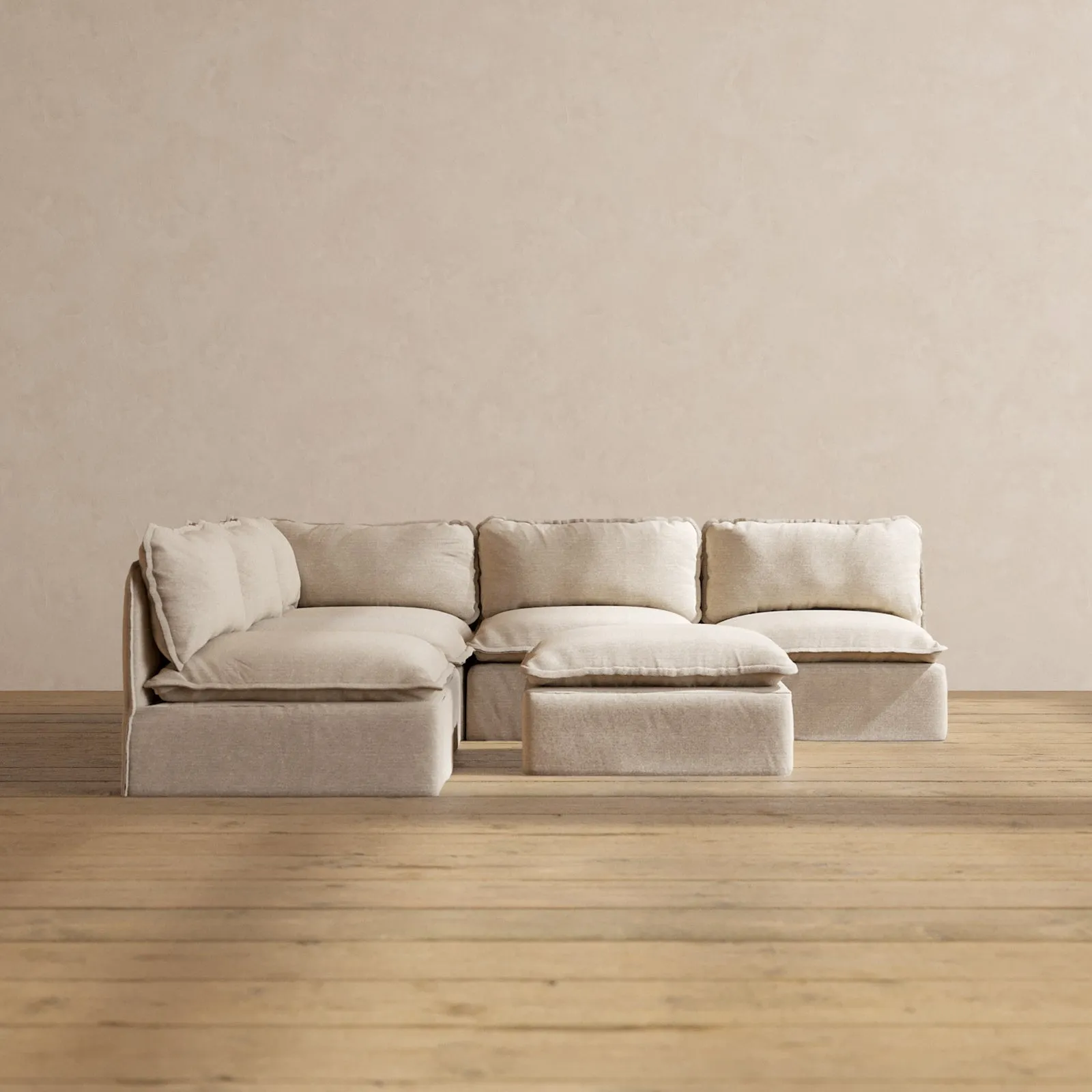 Slipcover Only - Modular Washable 5-Seater Open-Ends Corner Sectional   Ottoman in Oat
