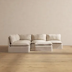 Slipcover Only - Modular Washable 5-Seater Open-Ends Corner Sectional   Ottoman in Oat