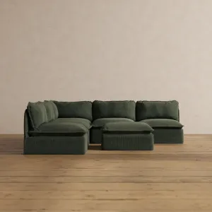 Slipcover Only - Modular Washable 5-Seater Open-Ends Corner Sectional   Ottoman in Olivine