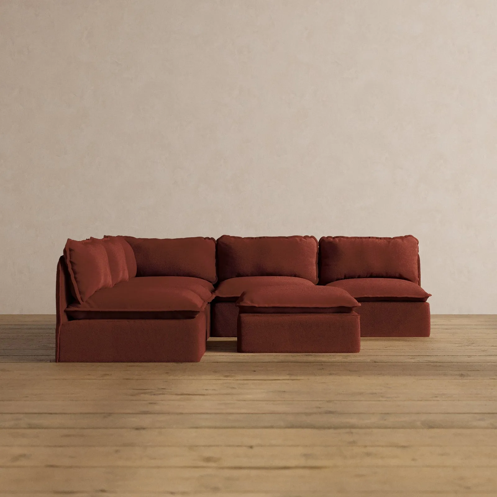 Slipcover Only - Modular Washable 5-Seater Open-Ends Corner Sectional   Ottoman in Rust