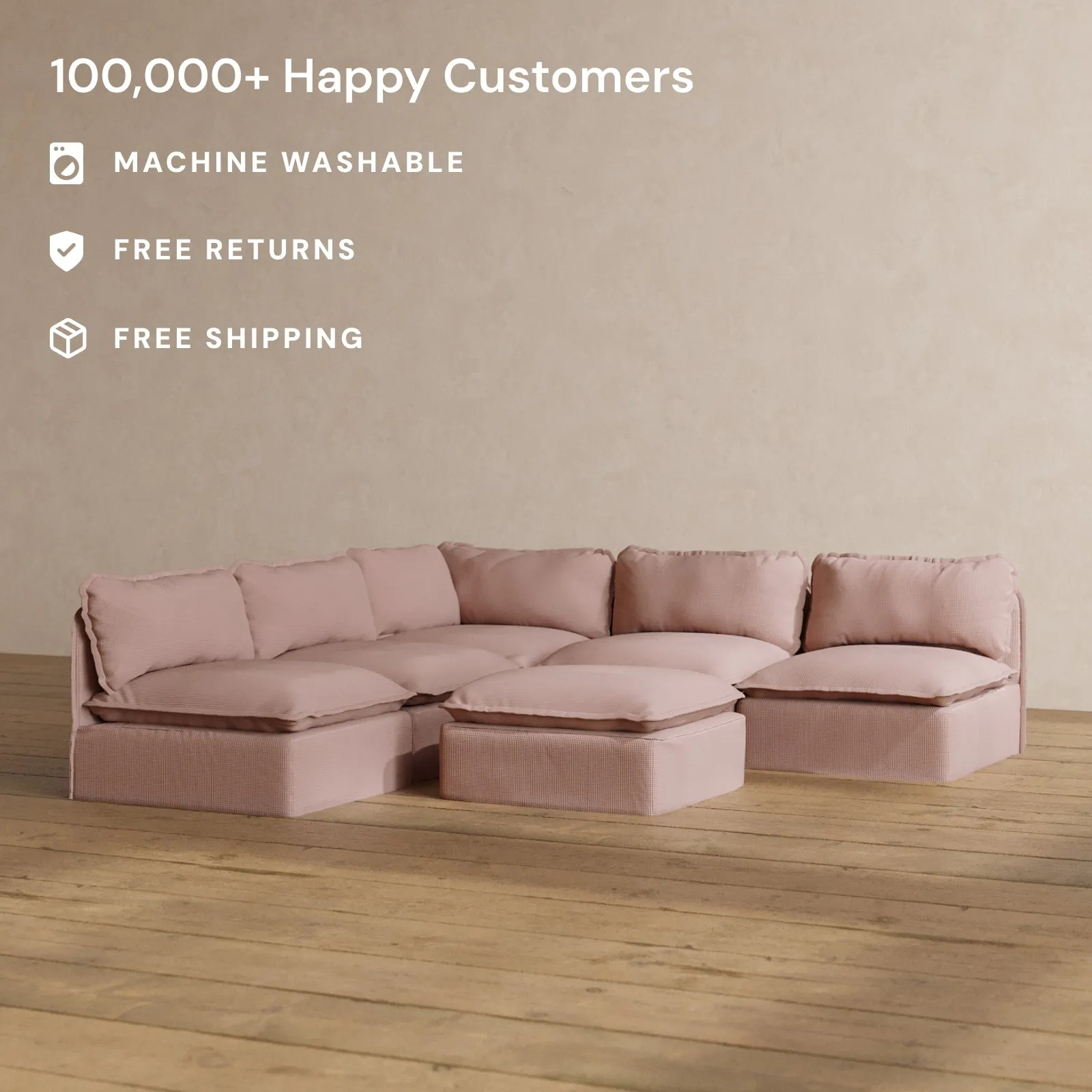Slipcover Only - Modular Washable 5-Seater Open-Ends Corner Sectional   Ottoman in Sakura