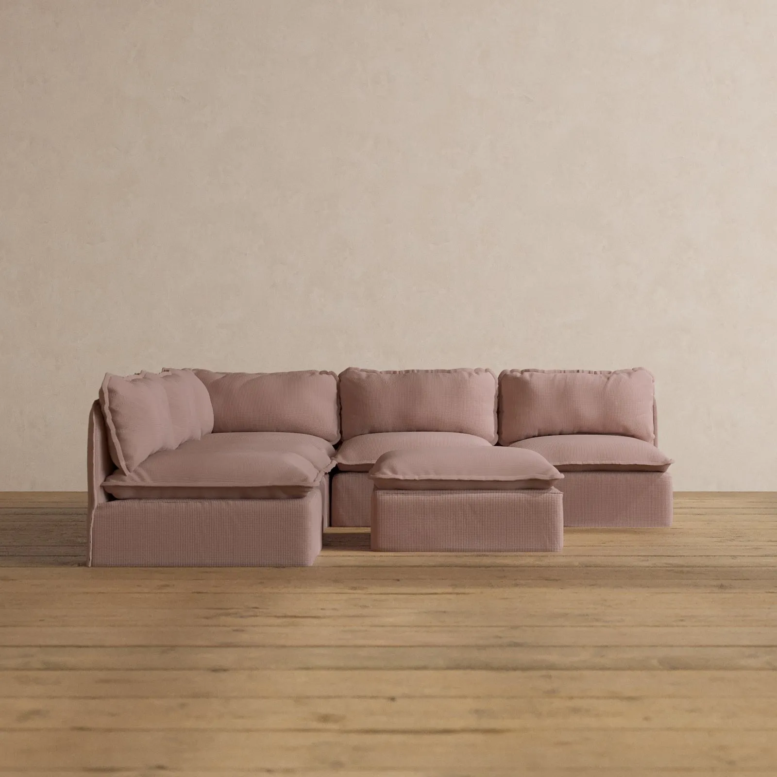 Slipcover Only - Modular Washable 5-Seater Open-Ends Corner Sectional   Ottoman in Sakura