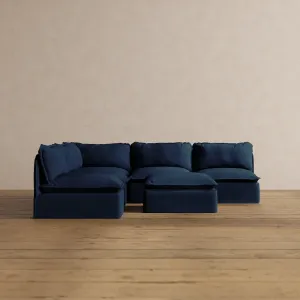 Slipcover Only - Modular Washable 5-Seater Open-Ends Corner Sectional   Ottoman in Sumi