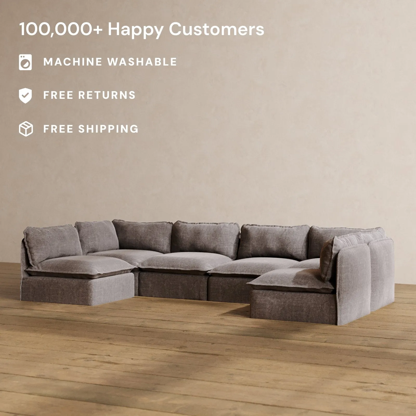 Slipcover Only - Modular Washable 6-Seater Open-Ends U-Sectional in Caviar
