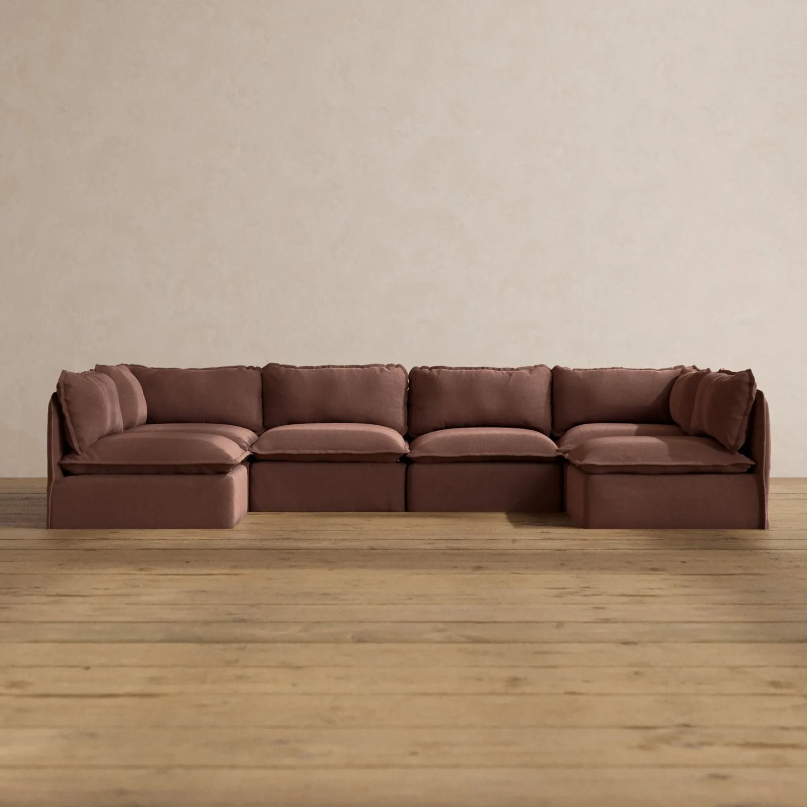 Slipcover Only - Modular Washable 6-Seater Open-Ends U-Sectional in Chestnut