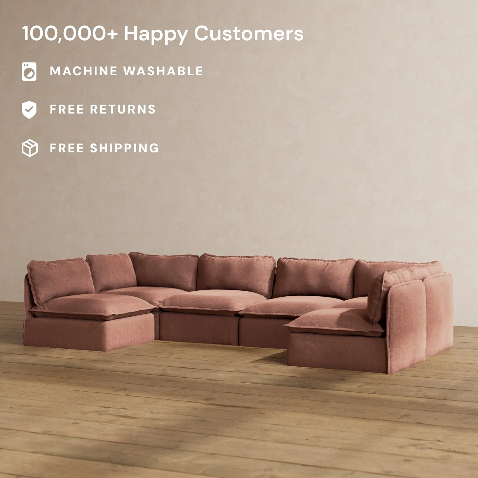 Slipcover Only - Modular Washable 6-Seater Open-Ends U-Sectional in Chestnut