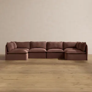 Slipcover Only - Modular Washable 6-Seater Open-Ends U-Sectional in Chestnut