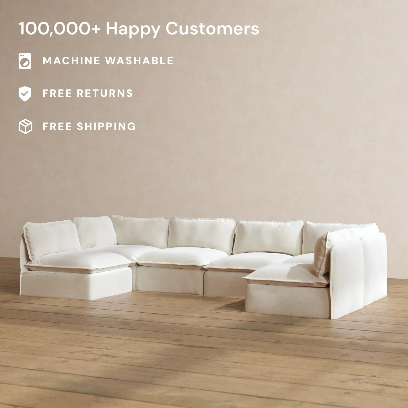 Slipcover Only - Modular Washable 6-Seater Open-Ends U-Sectional in Coco