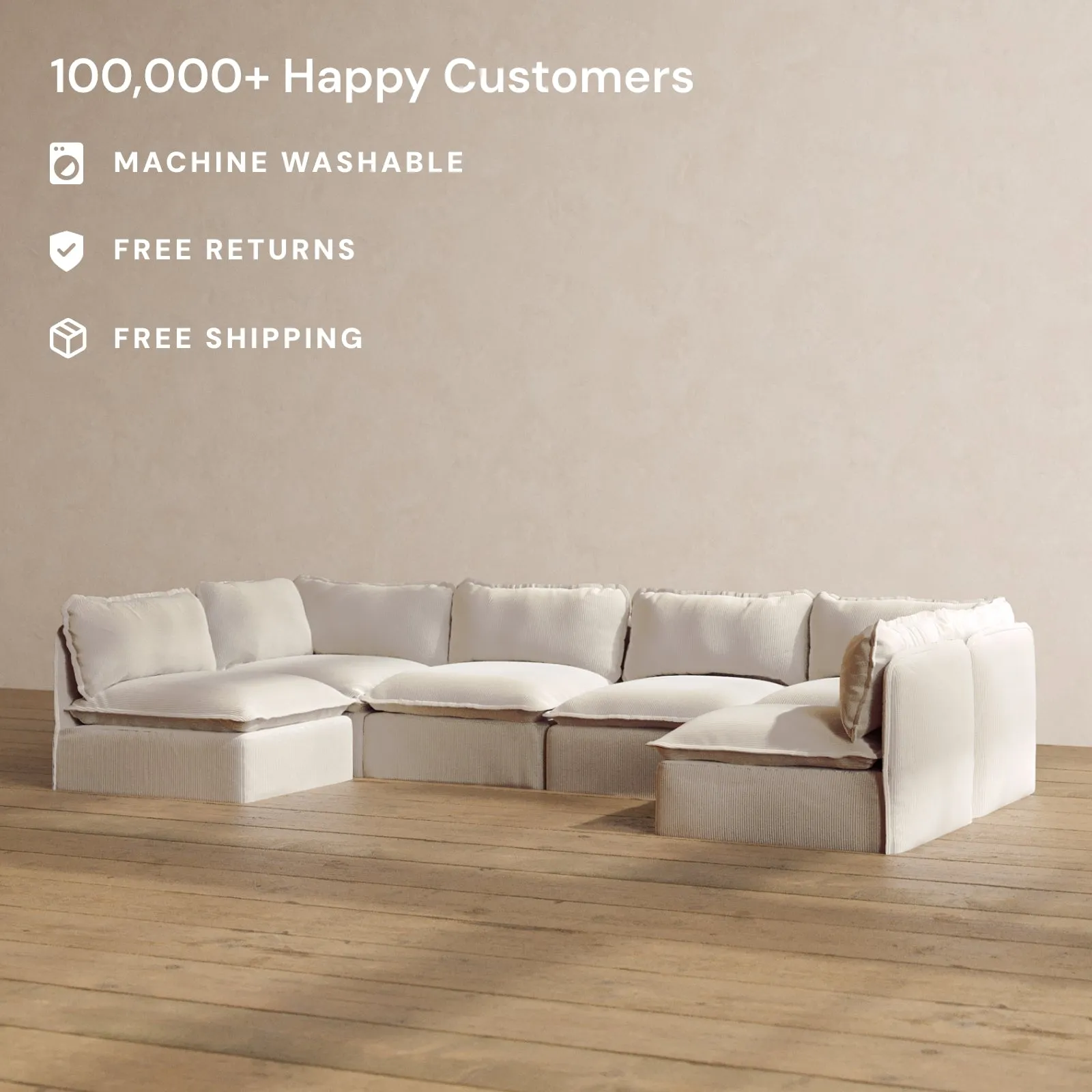 Slipcover Only - Modular Washable 6-Seater Open-Ends U-Sectional in Milk