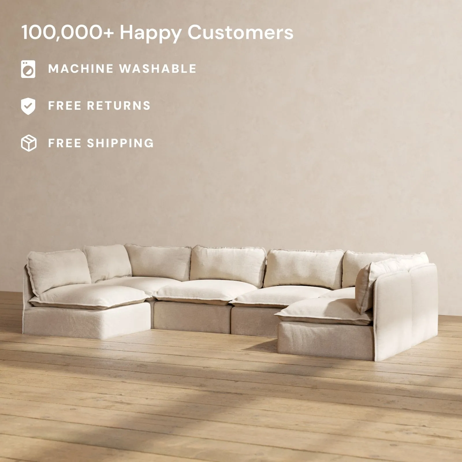 Slipcover Only - Modular Washable 6-Seater Open-Ends U-Sectional in Oat