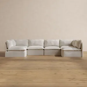 Slipcover Only - Modular Washable 6-Seater Open-Ends U-Sectional in Powder
