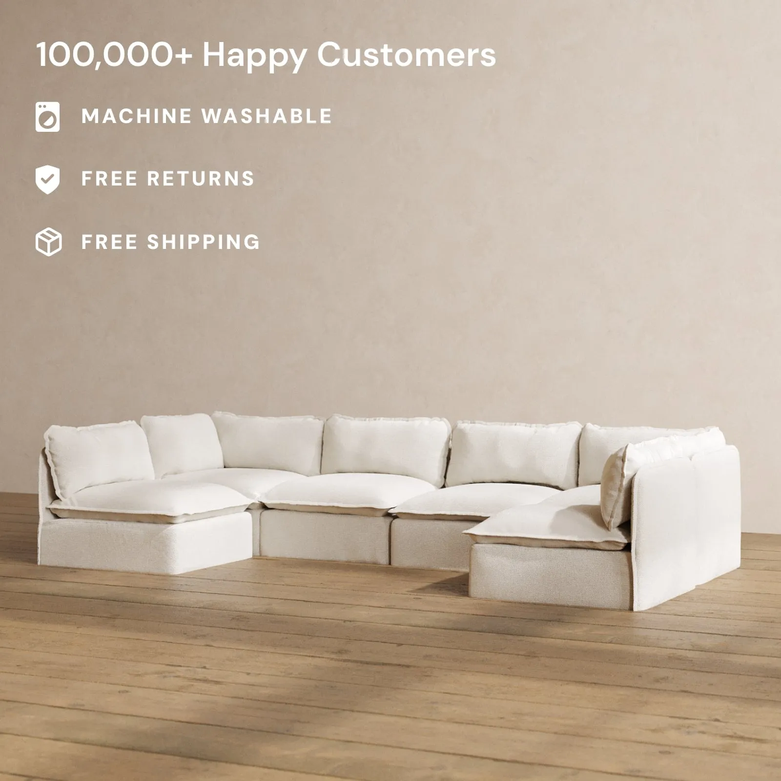 Slipcover Only - Modular Washable 6-Seater Open-Ends U-Sectional in Powder