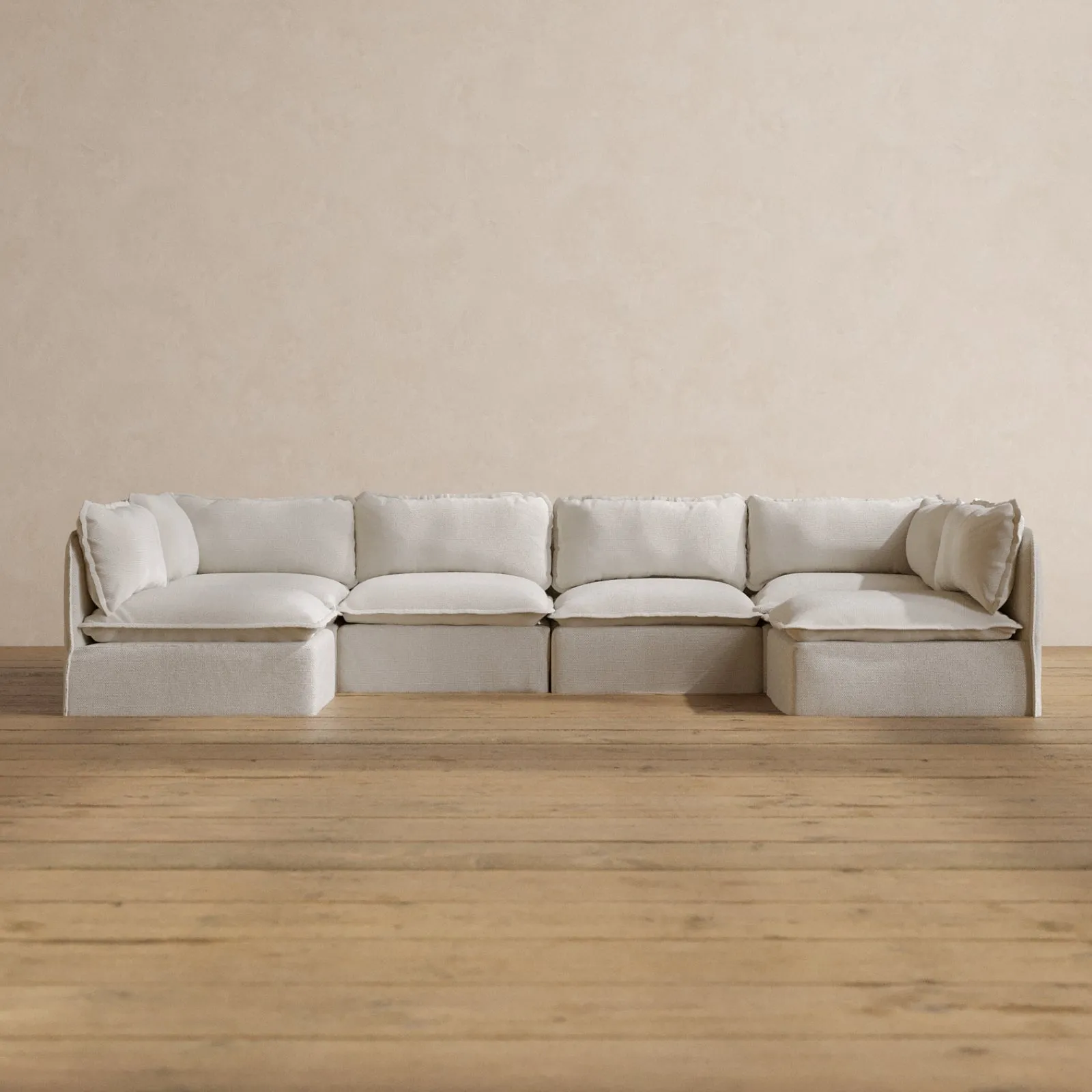 Slipcover Only - Modular Washable 6-Seater Open-Ends U-Sectional in Powder