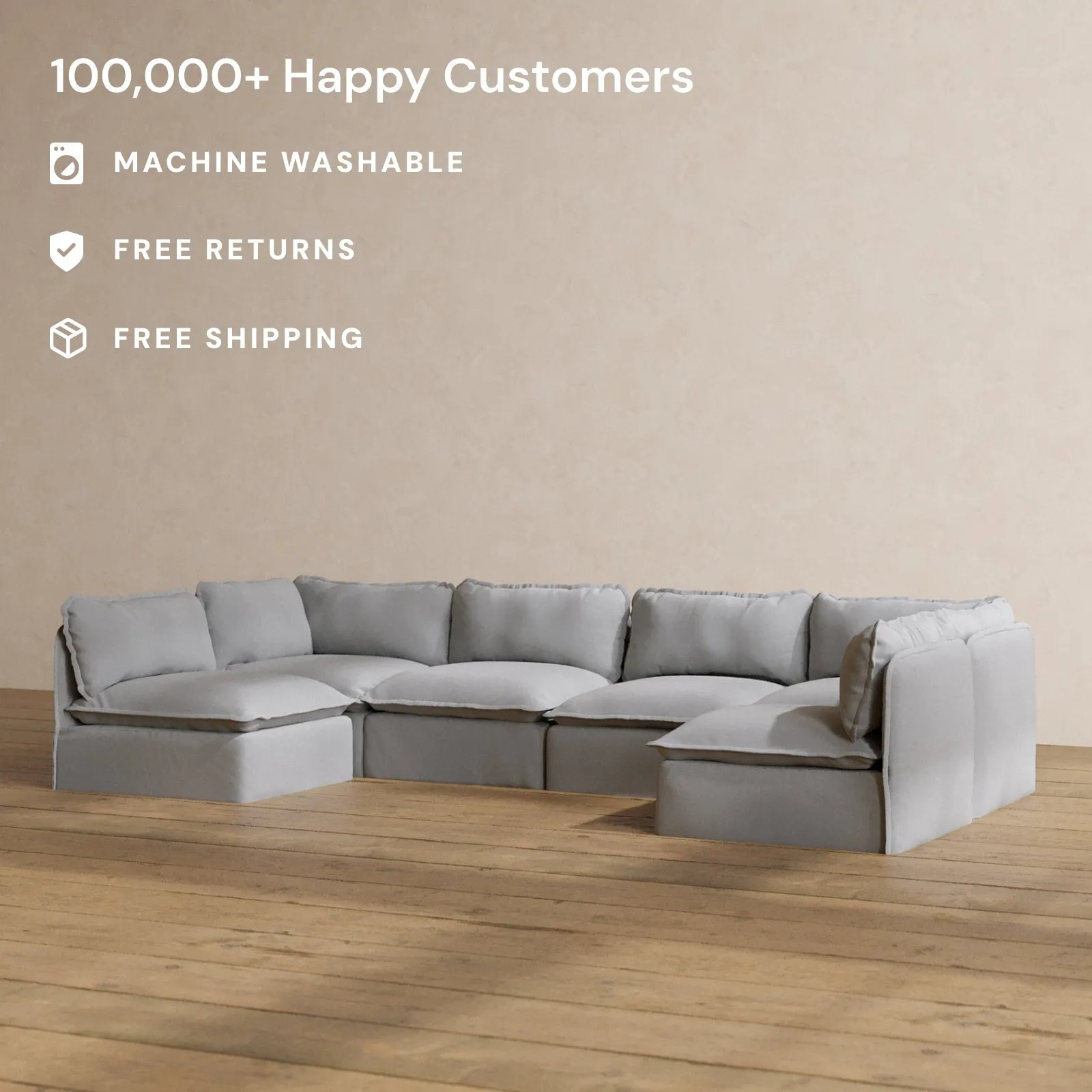 Slipcover Only - Modular Washable 6-Seater Open-Ends U-Sectional in Pumice