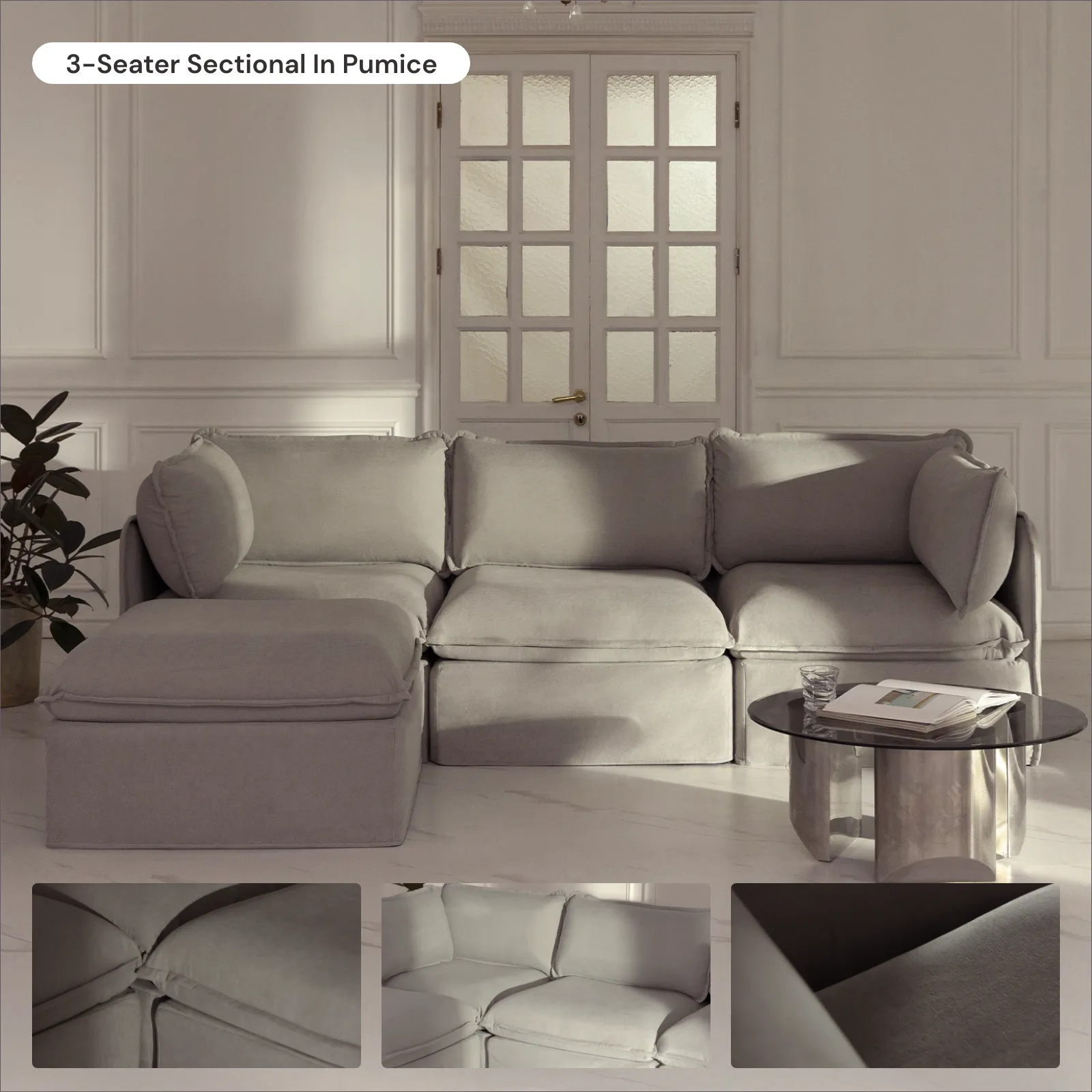Slipcover Only - Modular Washable 6-Seater Open-Ends U-Sectional in Pumice
