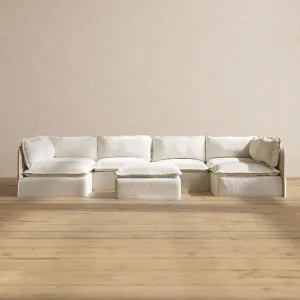 Slipcover Only - Modular Washable 6-Seater Open-Ends U-Sectional   Ottoman in Eggshell