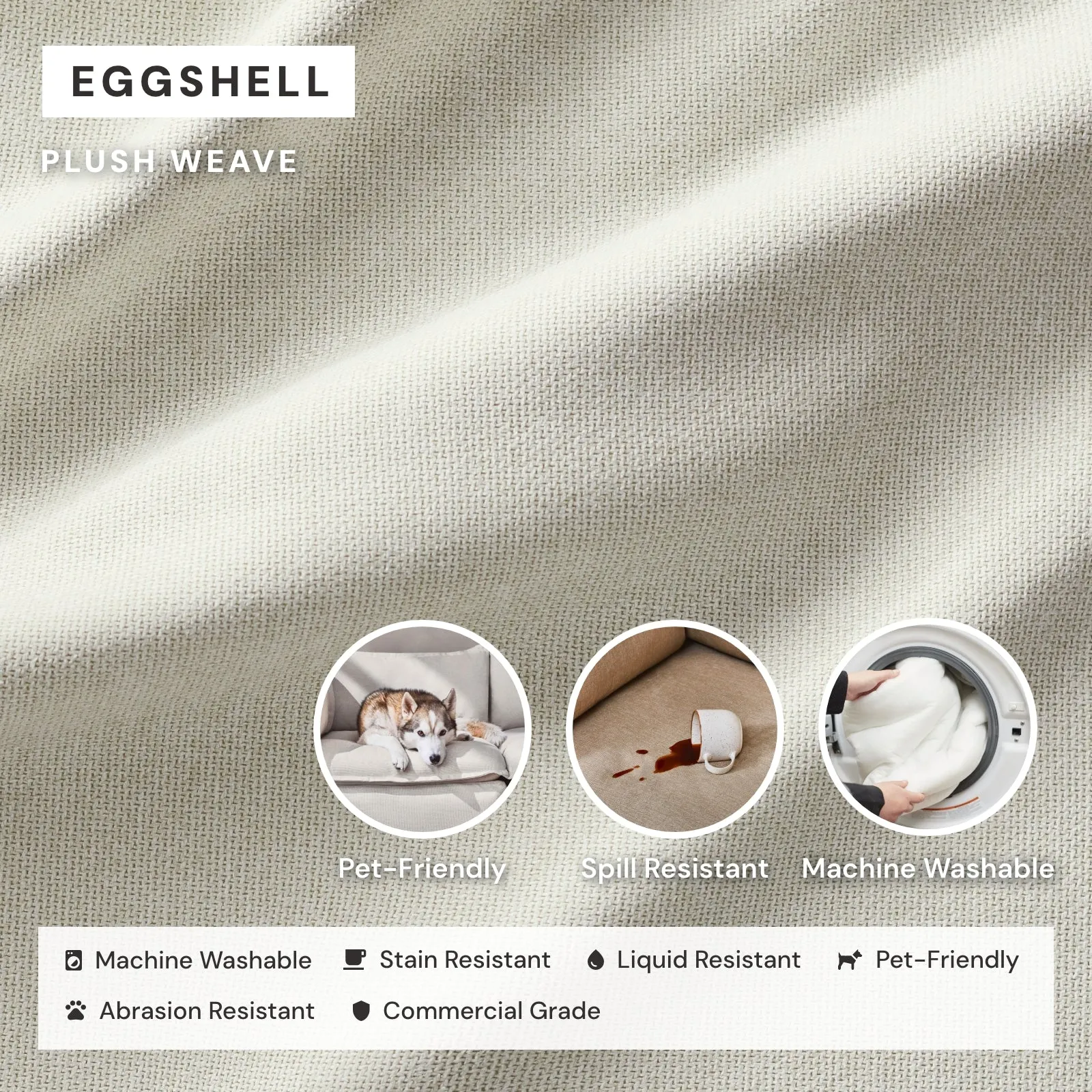 Slipcover Only - Modular Washable 6-Seater Open-Ends U-Sectional   Ottoman in Eggshell
