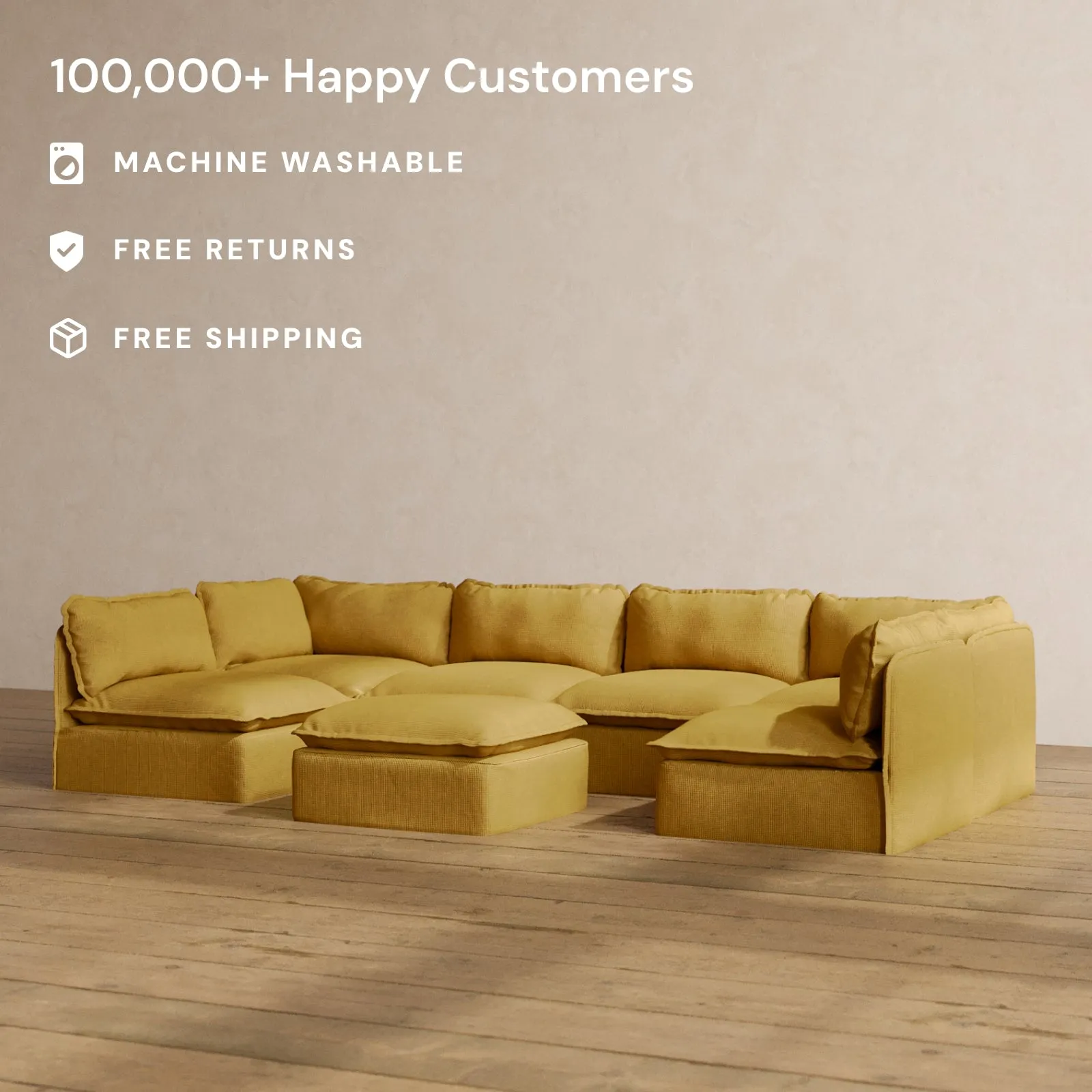 Slipcover Only - Modular Washable 6-Seater Open-Ends U-Sectional   Ottoman in Kiiro